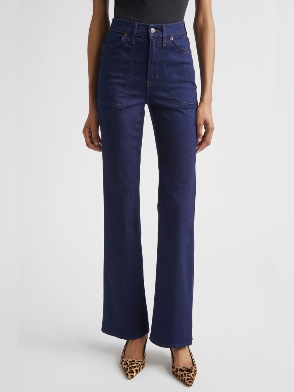 Veronica Beard Navy High-Rise Crosbie Wide Leg Flare Jeans 27 Twill Chino Blue